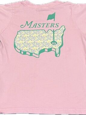 Masters Pink Tee with Green & Yellow Floral Map Graphic